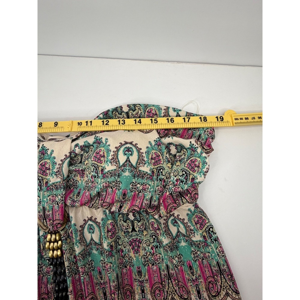 Cato Womens Plus Size 18/20 Strapless Paisley Maxi Dress Pink Teal Beaded Tassel - Picture 3 of 5